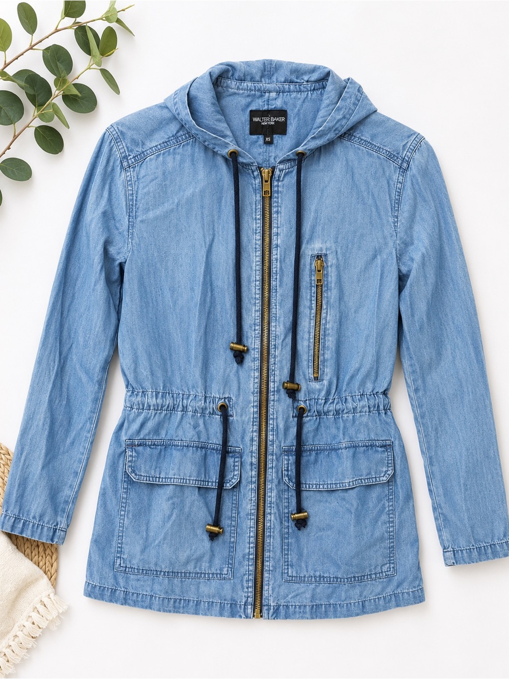 Walter Baker New York Blue Chambray Hooded Utility Jacket XS